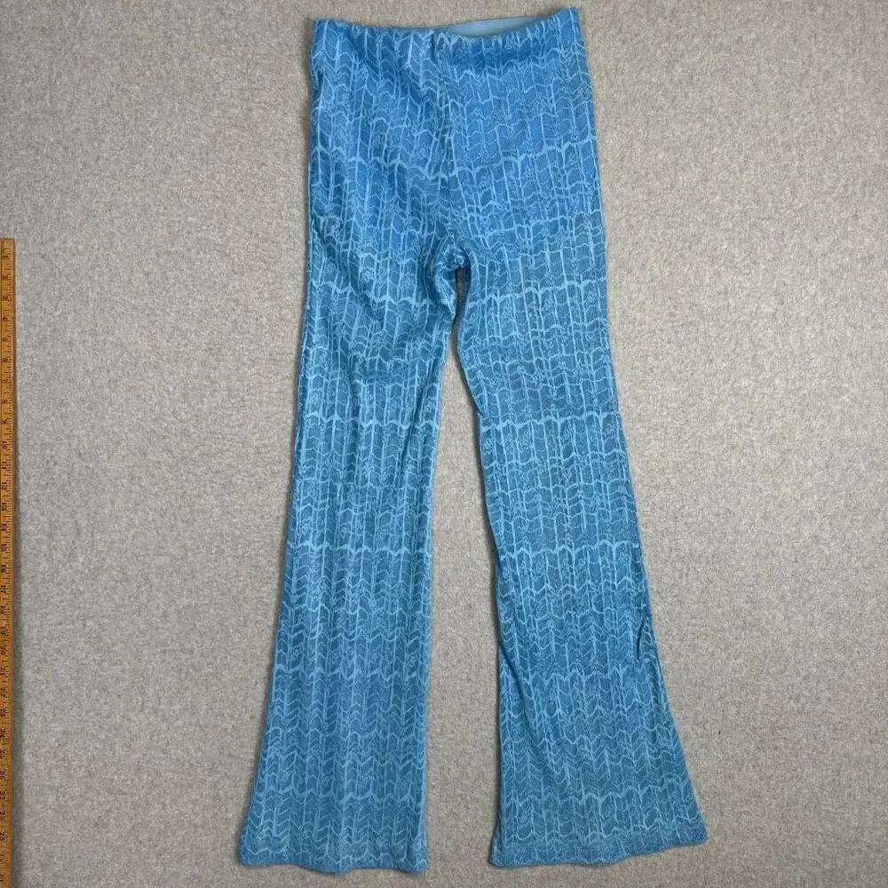 Free People Women's XS In The Night Lace Flare Pant Blue Elastic Waist Pull On